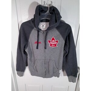 Roots Canada Hoodie Women's XS‎ Grey Long Sleeve Hooded Full Front Zip Sweater